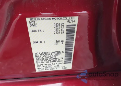 2015 Nissan Altima 2.5 S z USA, uszkodzony, nr VIN 1N4AL3AP3FC154093